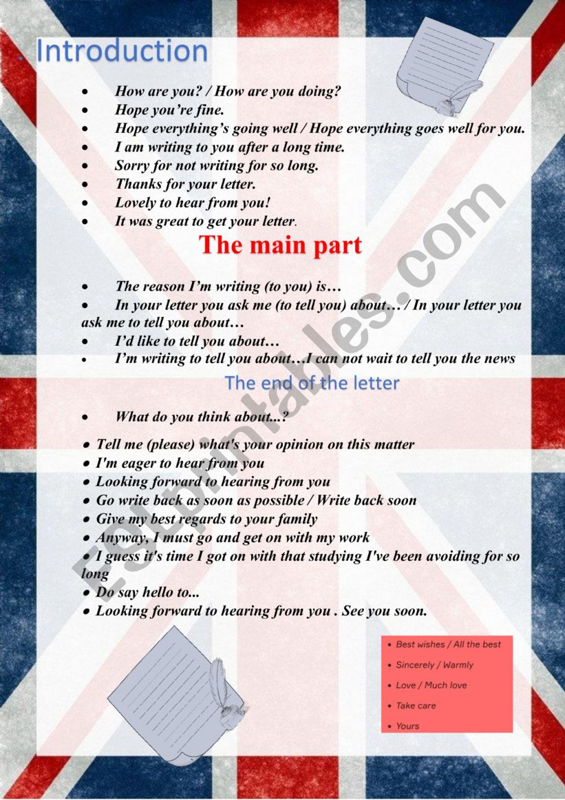 The plan of writing letters worksheet