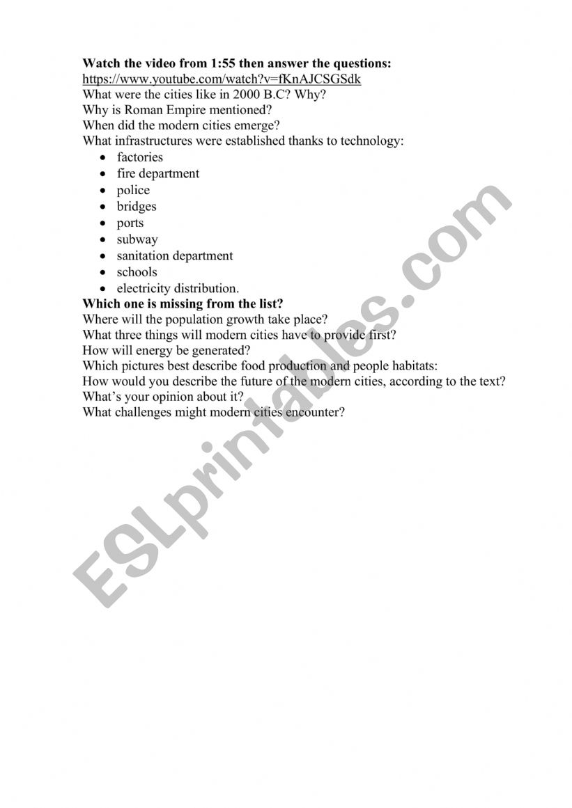 Cities of the future worksheet