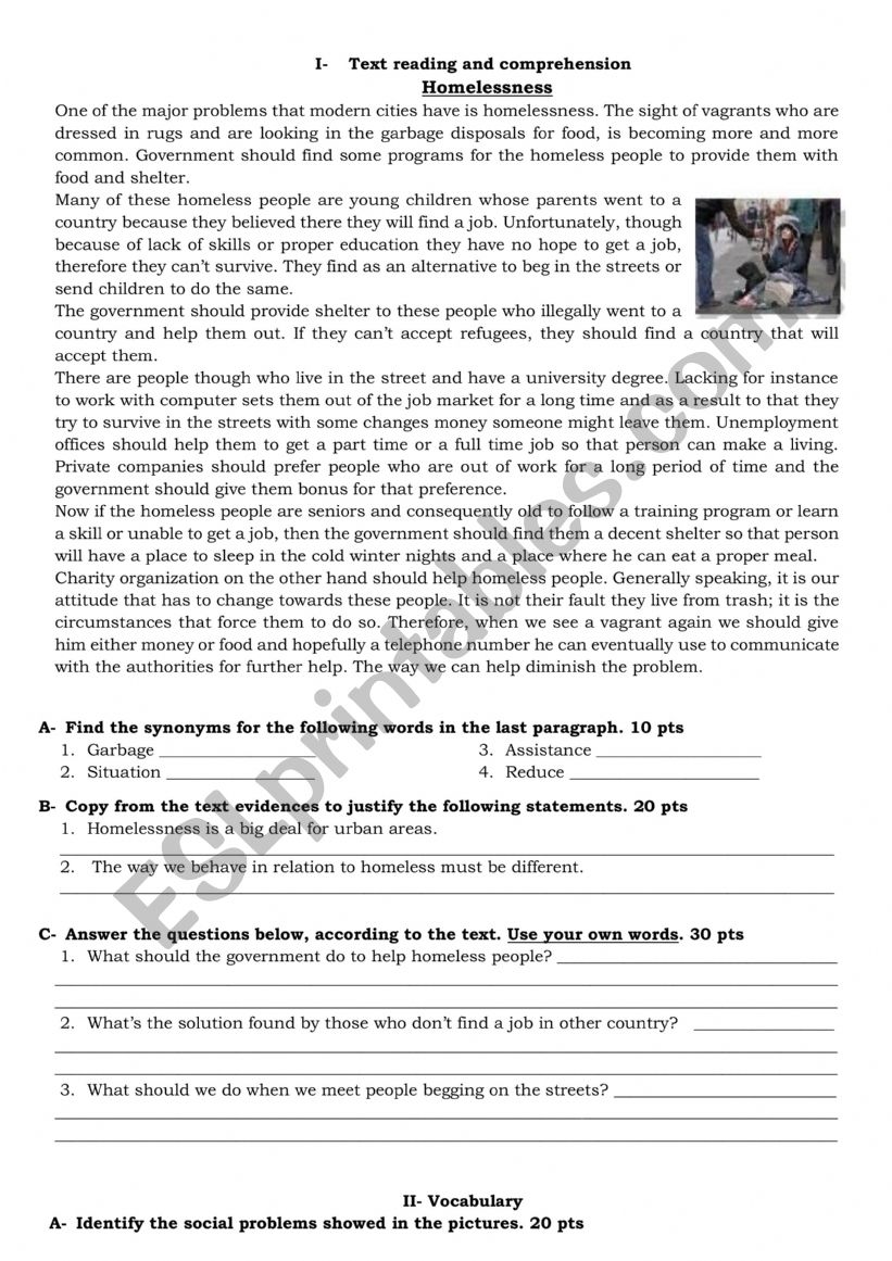 Homelessness worksheet
