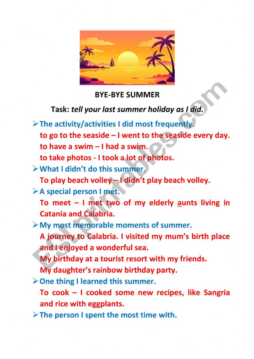 Bye-Bye summer! worksheet