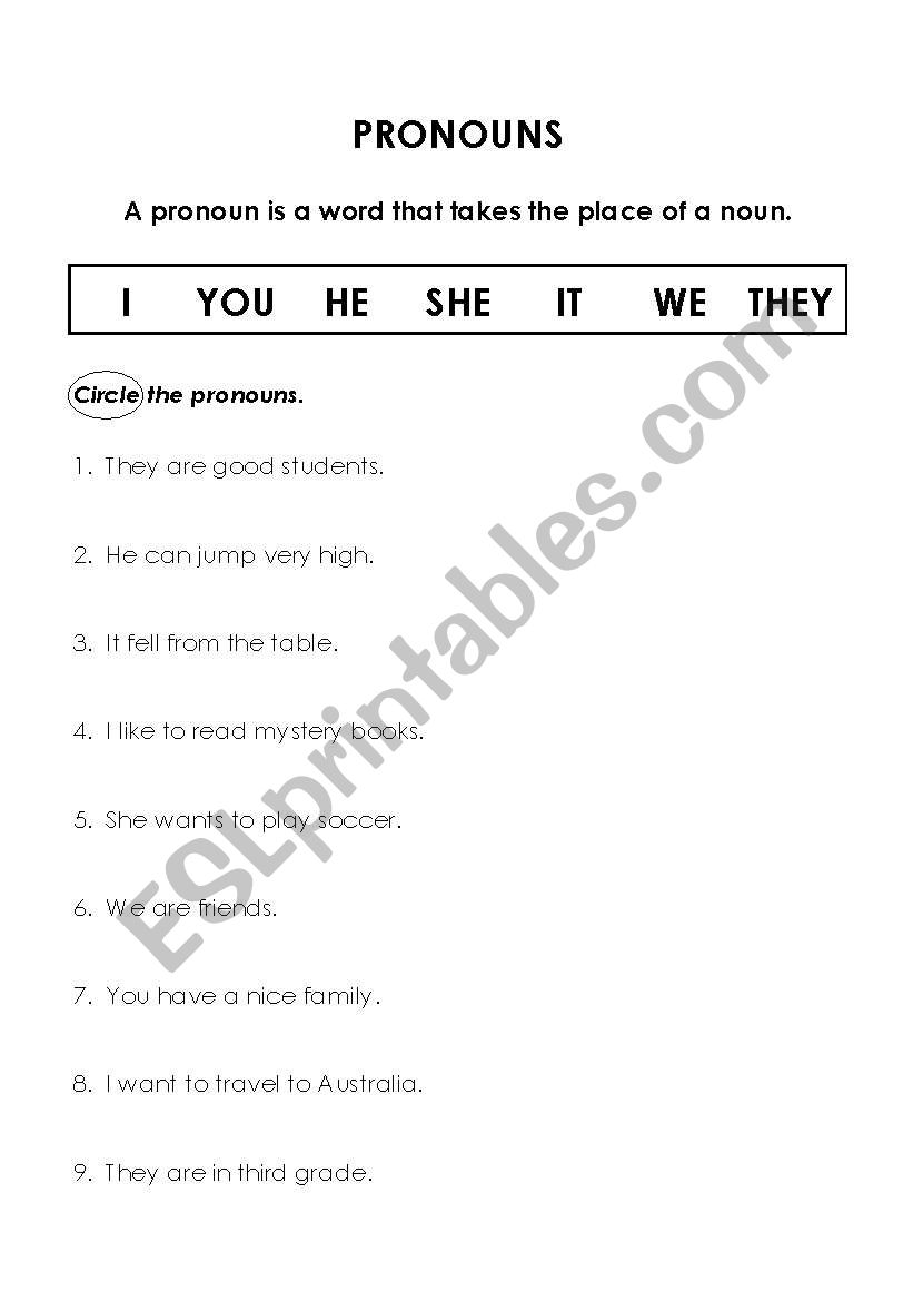 Subject Pronouns worksheet