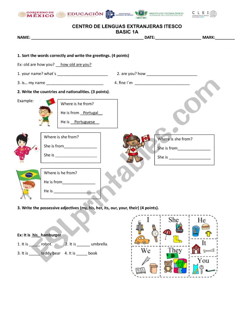 Exam worksheet