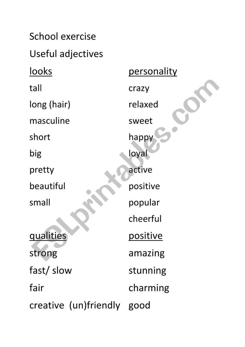 describing a person worksheet