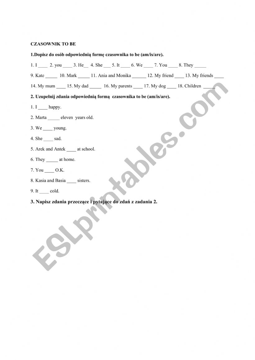 the verb be worksheet