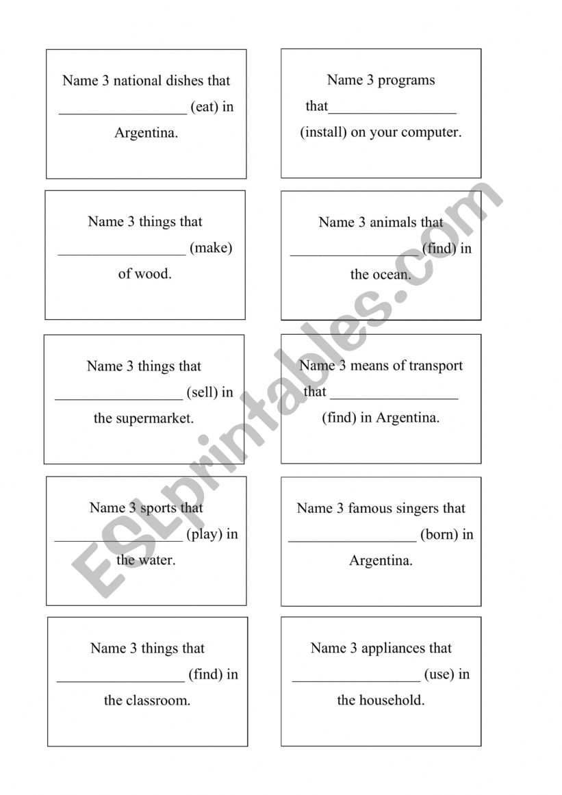 Passive voice game worksheet