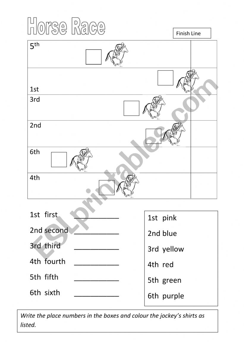 Ordinal numbers worksheet