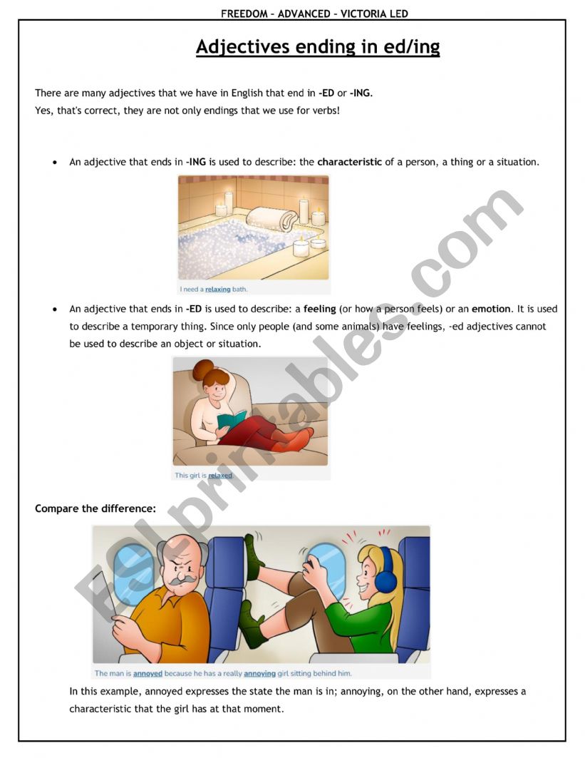 Adjectives ending in ed-ing worksheet