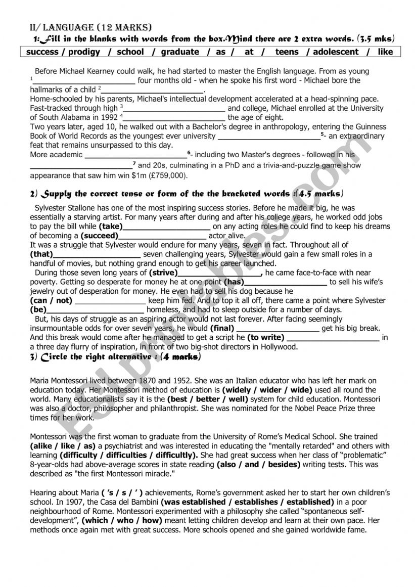 MID TERM TEST 1 FIRT FORM worksheet