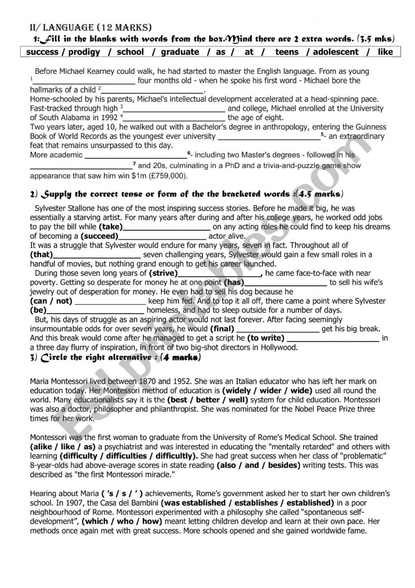 MID TERM TEST 1 FIRT FORM worksheet