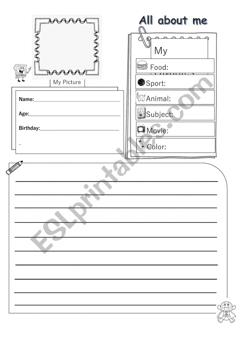 All about me worksheet