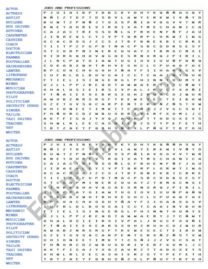 word search jobs  worksheet