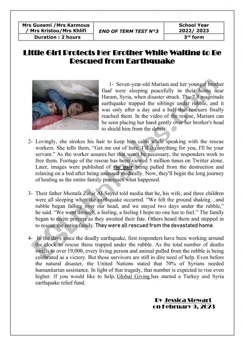 end of term test worksheet