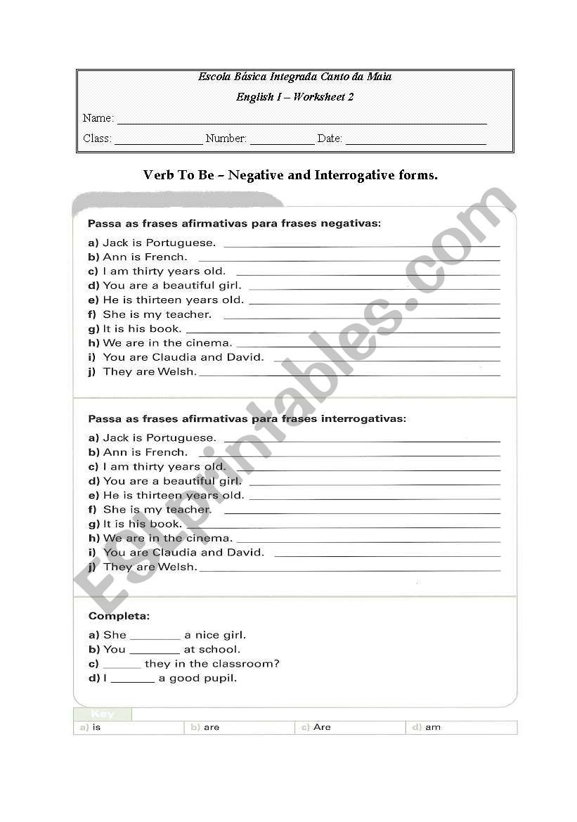 Verb to be worksheet