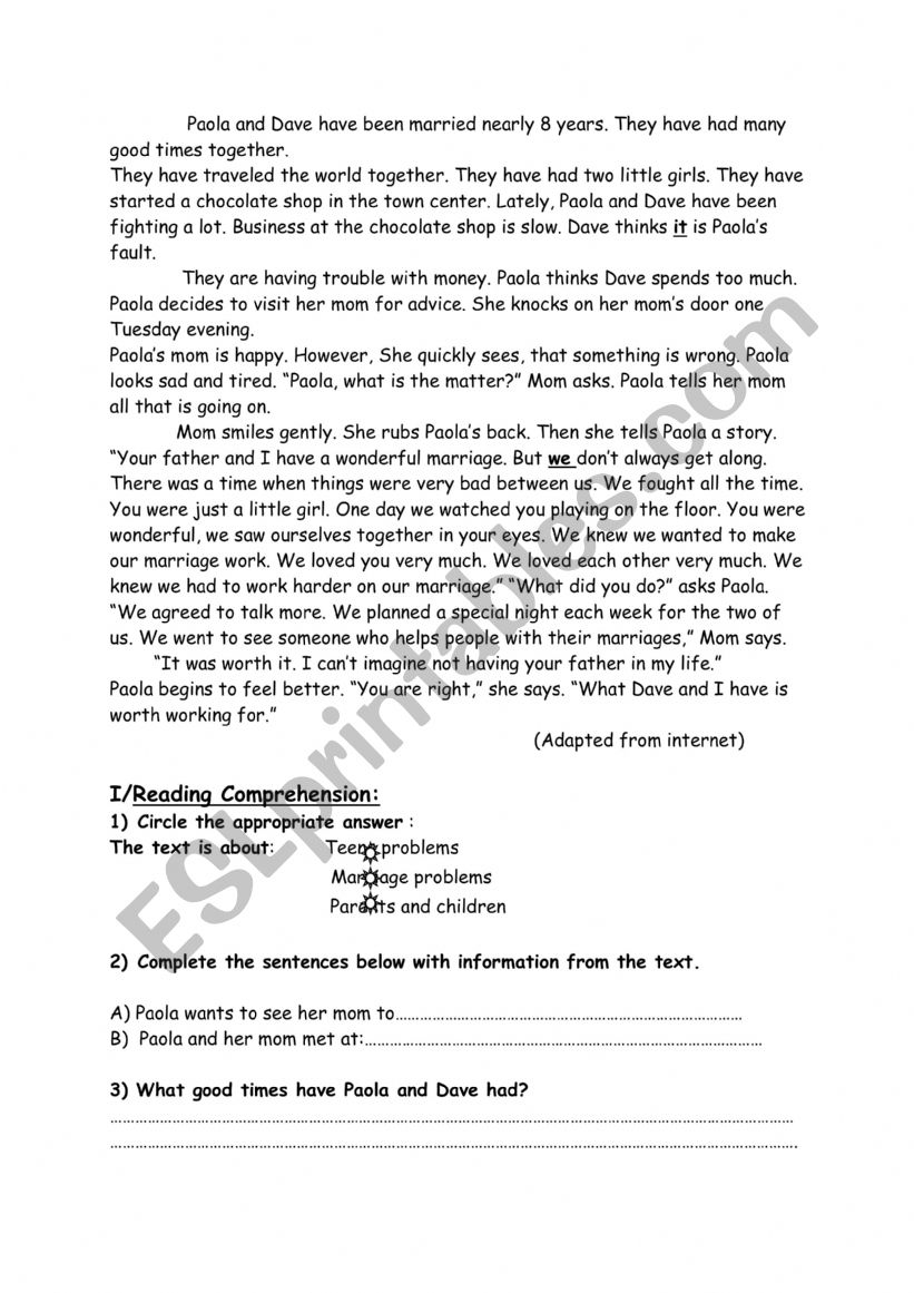 marriage problems worksheet