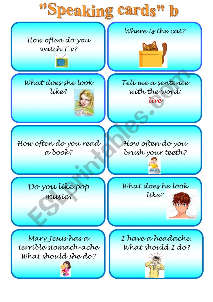 Speaking cards worksheet