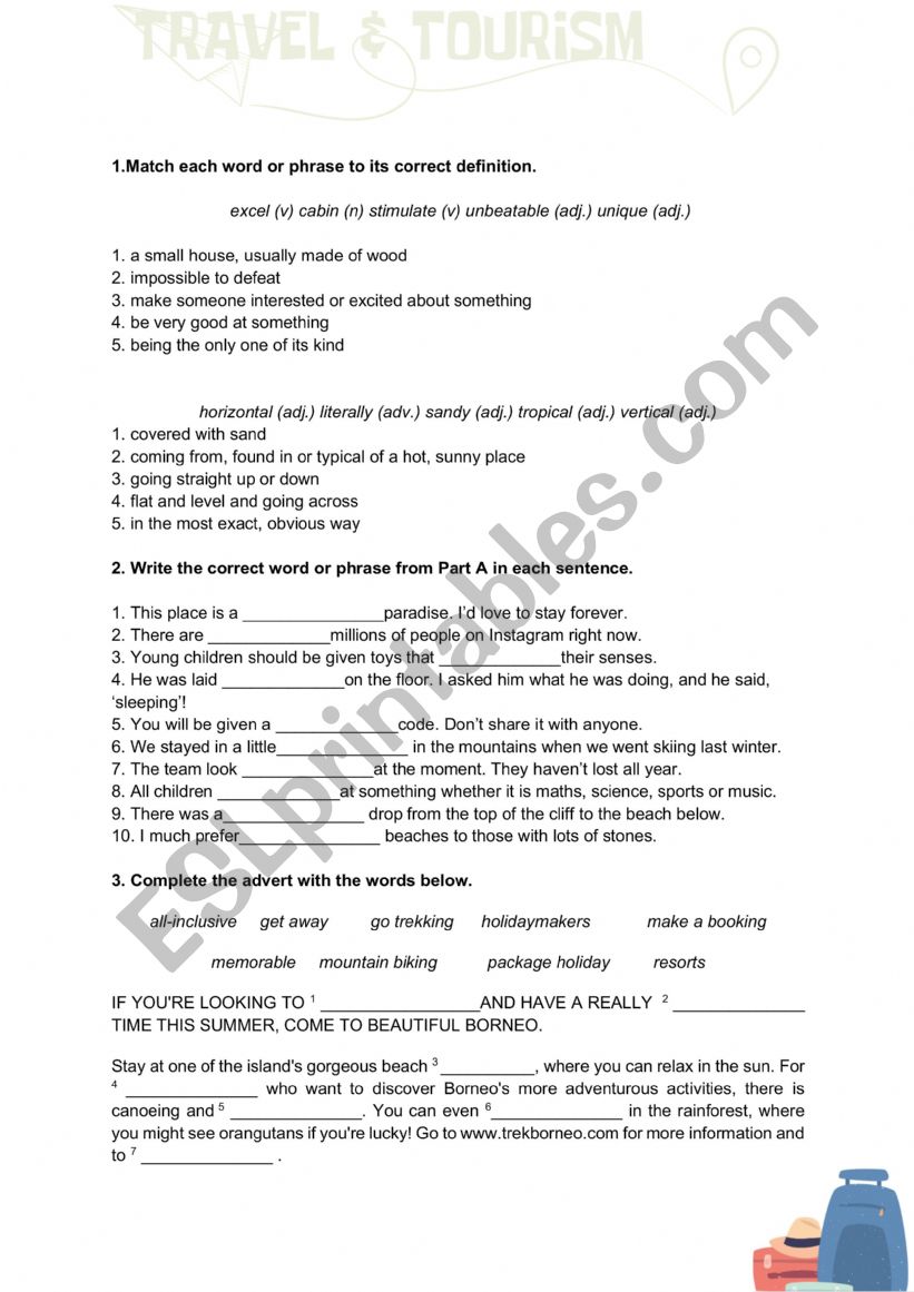 Travel & tourism worksheet