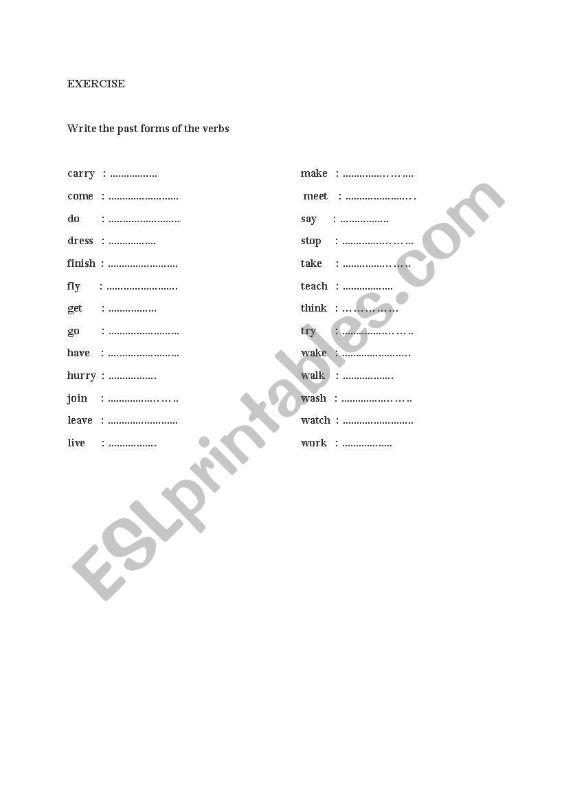 exercise about writing past forms of the basic verbs