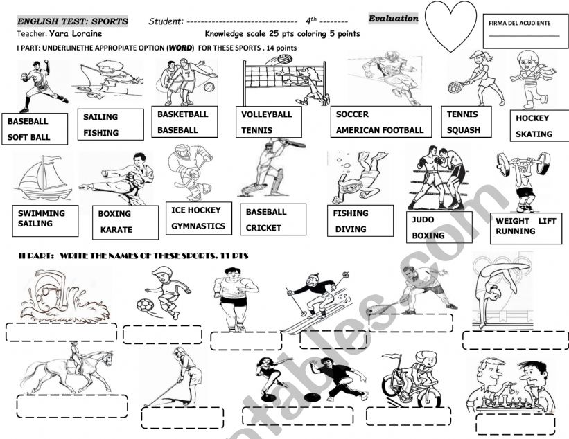 SPORTS TEST  worksheet