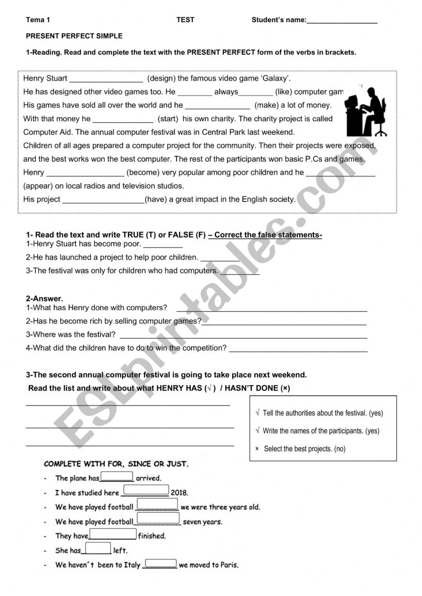 PRESENT PERFECT-  worksheet