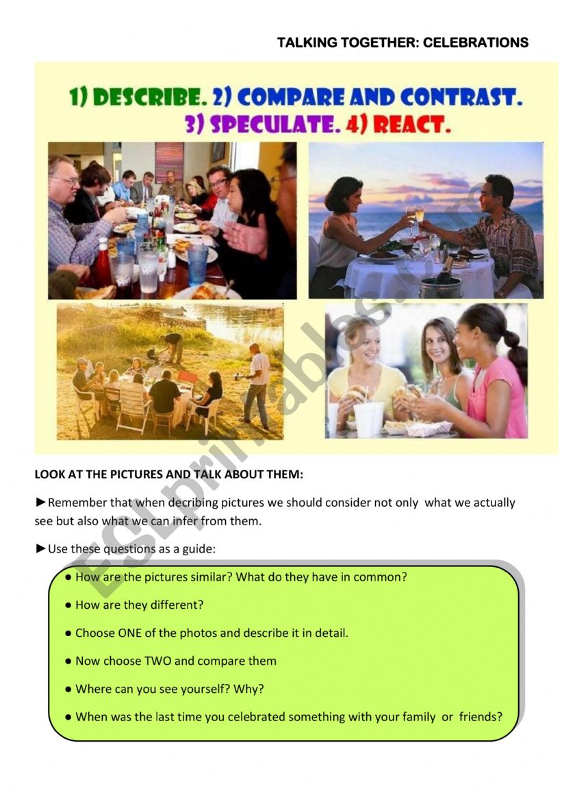 TALKING TIME: CELEBRATIONS worksheet