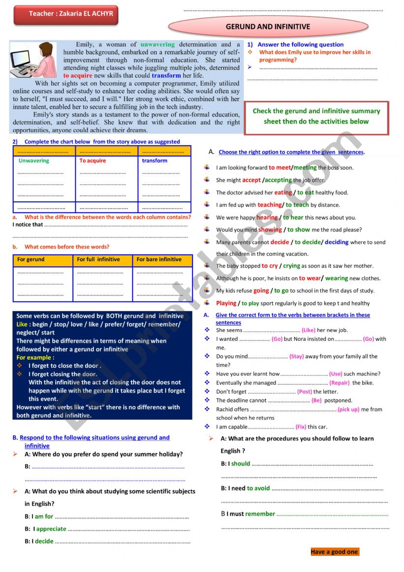 Gerund and Infinitive + Bare infinitive