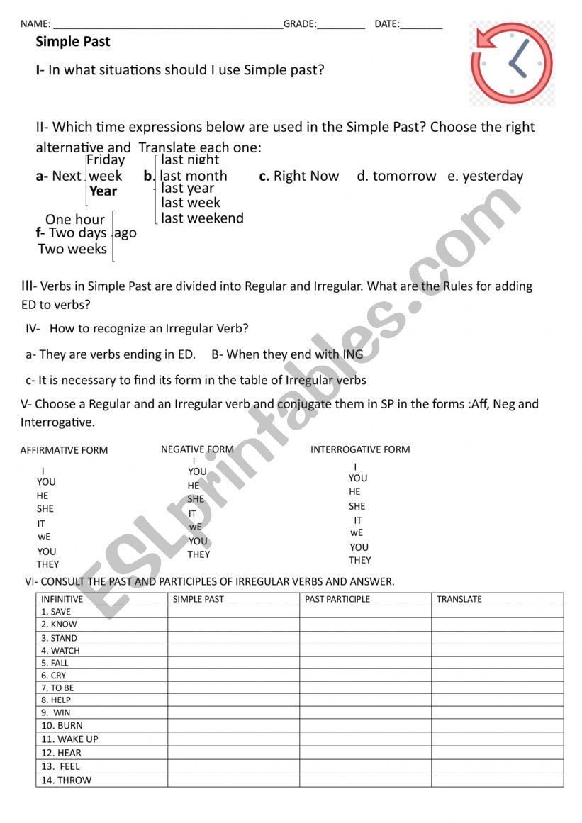 SIMPLE PAST RULES worksheet