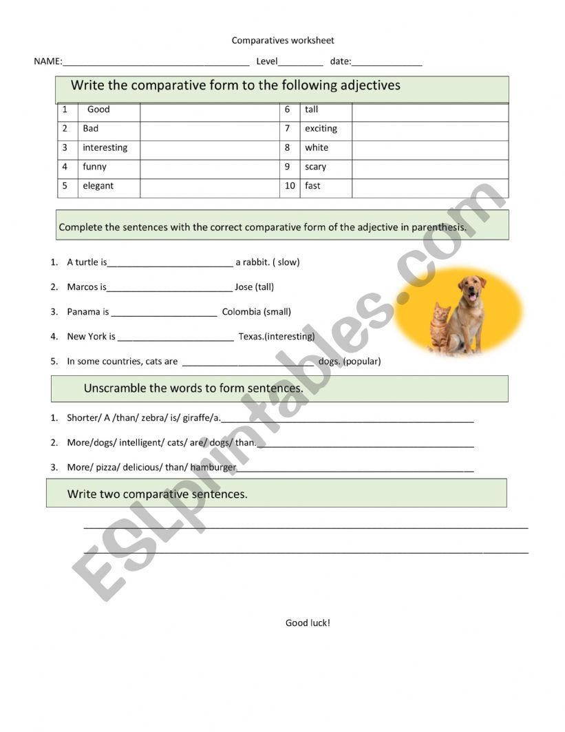 Comparatives worksheet worksheet