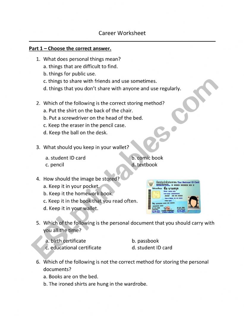 English worksheets: Career Worksheet