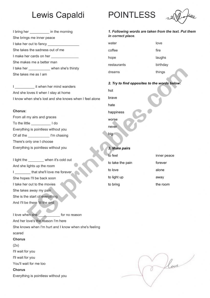 Lewis Capaldi POINTLESS worksheet