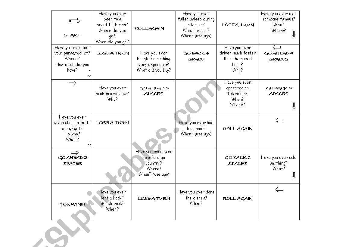 present perfect vs. past simple board game