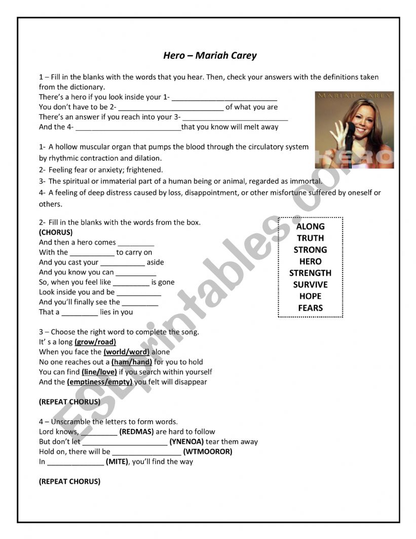 Hero - Mariah Carey worksheet