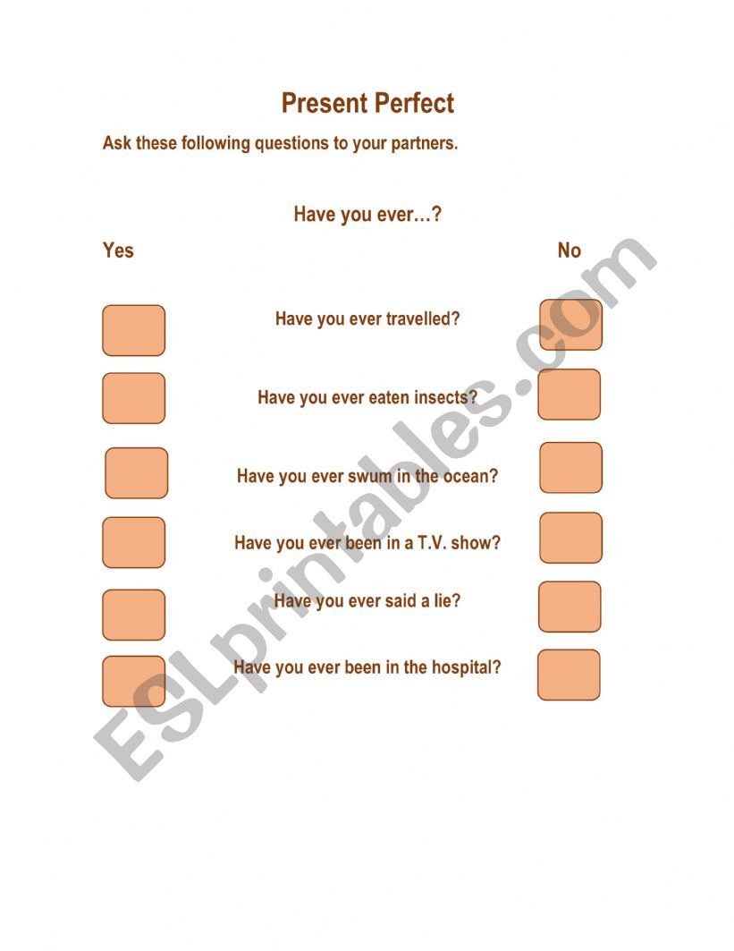 ActivityCard Present Perfect worksheet