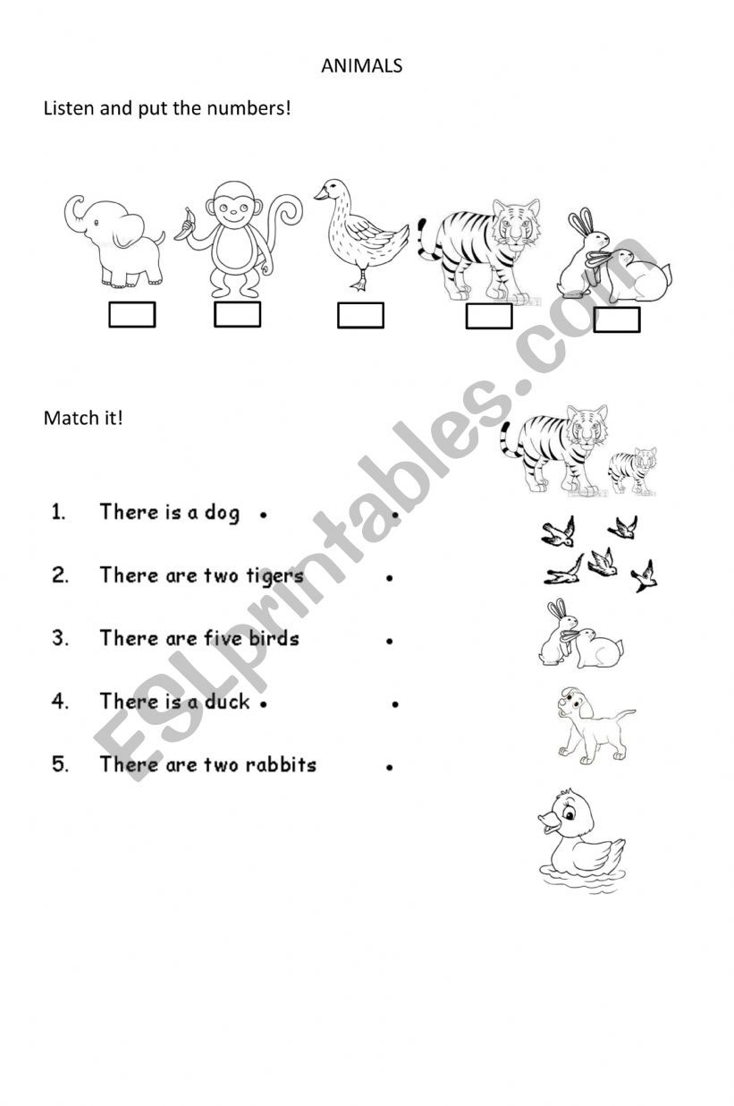 Animals - names worksheet