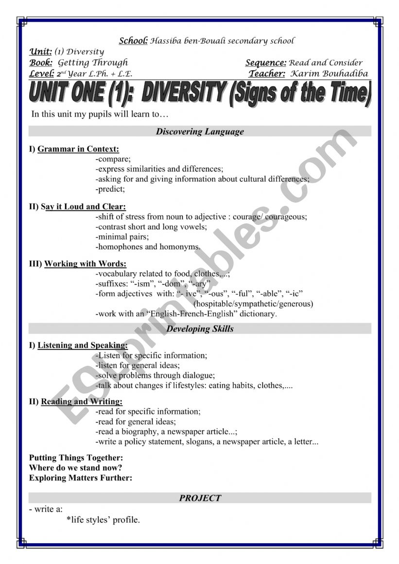 Diversity: signs of the time unit plan