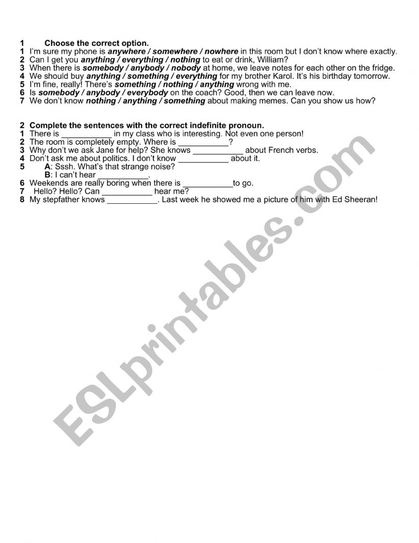 indefinite pronouns worksheet