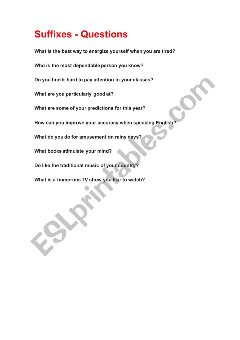 Speaking Cards with Suffixes worksheet