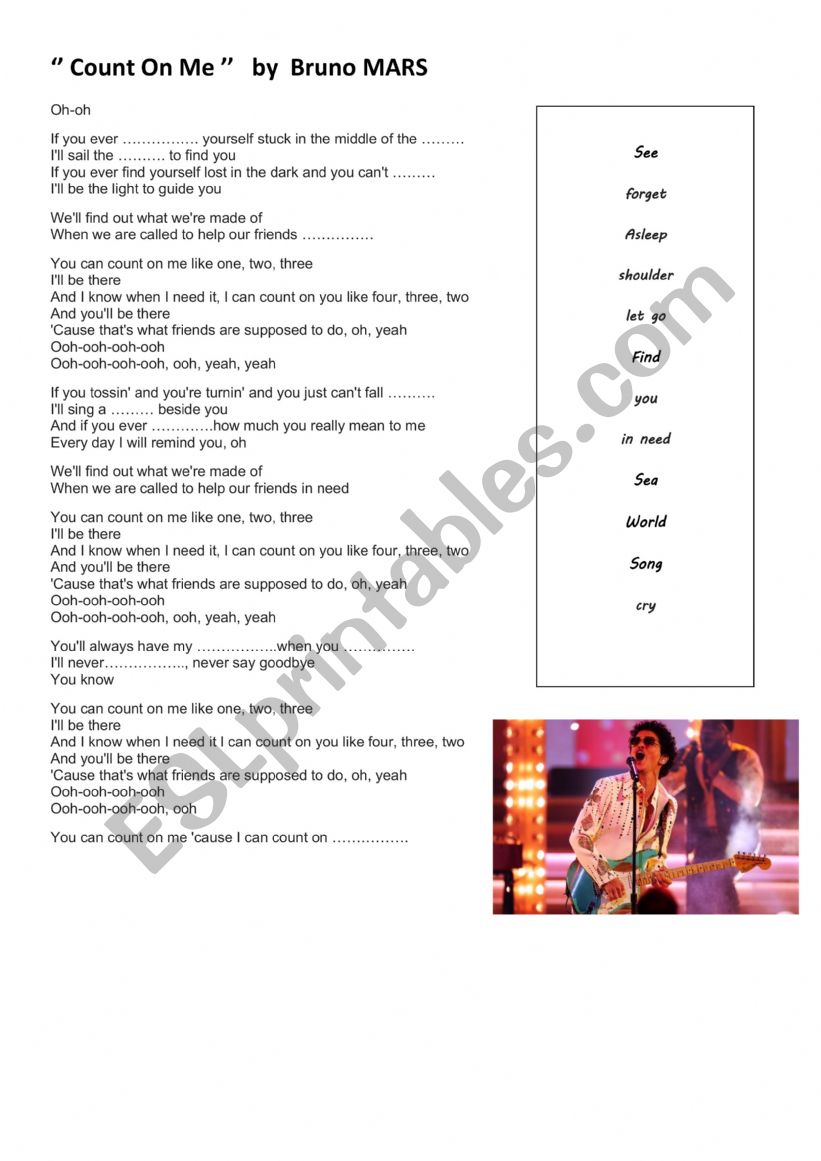 count on me lyrics activity worksheet