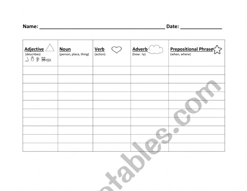 Sentence Chart worksheet