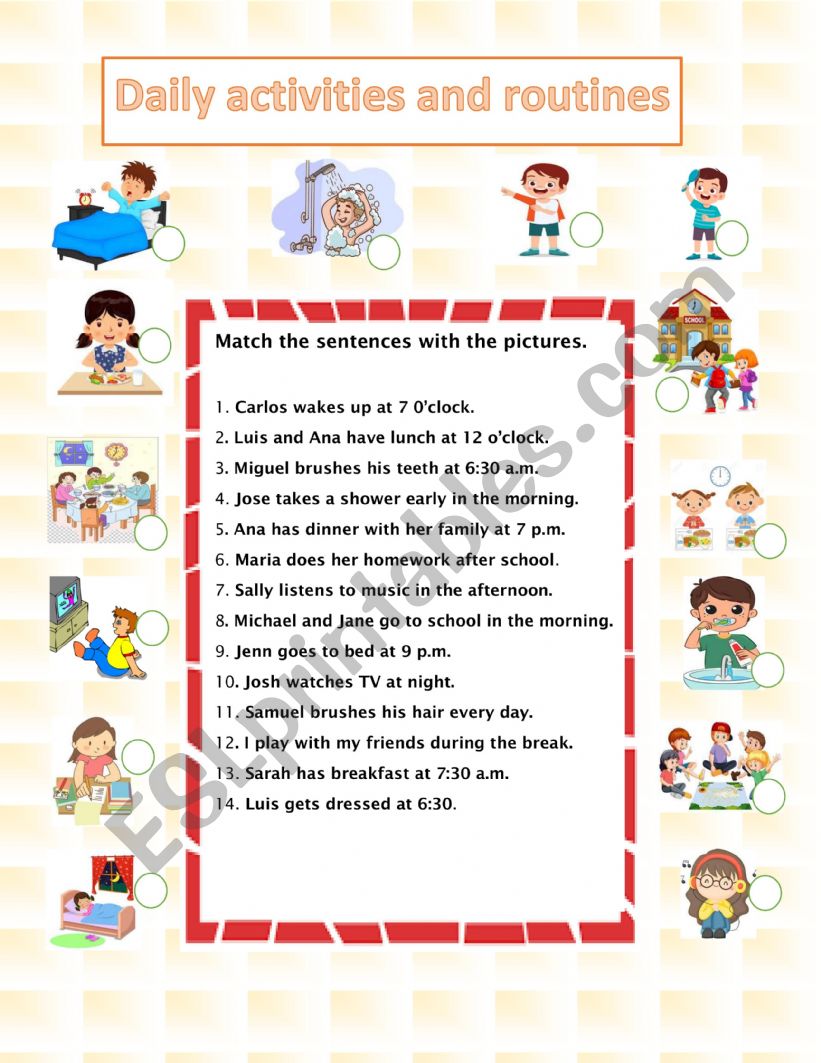 DAILY ACTIVITIES AND ROUTINES worksheet