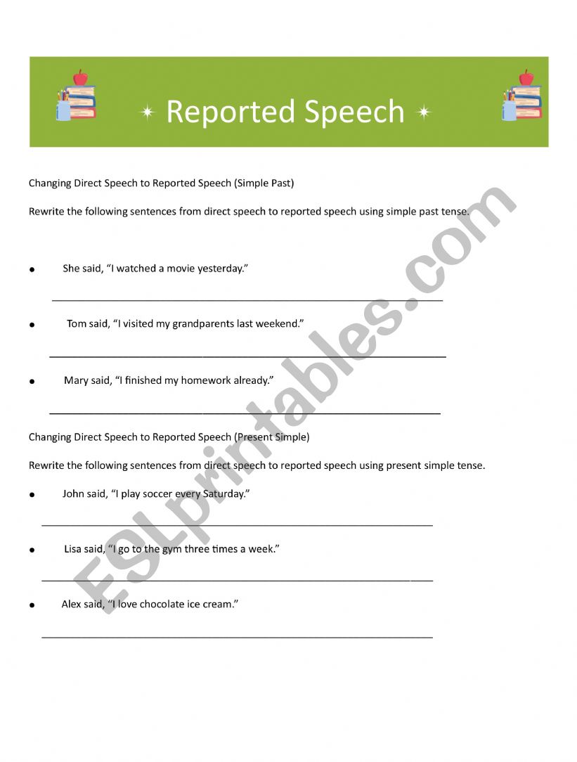 Reported speech Presente simple and past simple