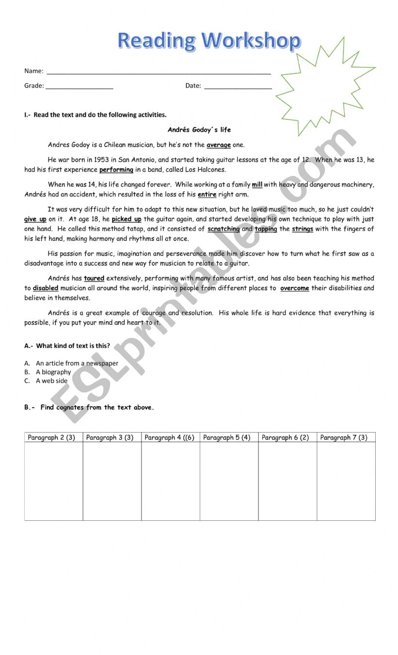 Reading worksheet