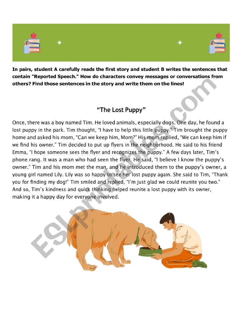 Activity Card Reported Speech worksheet