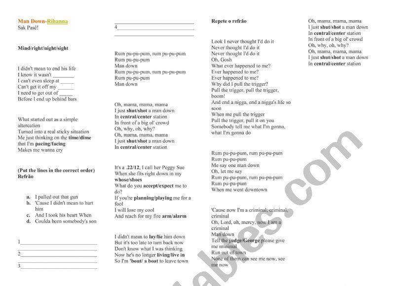Man down worksheet