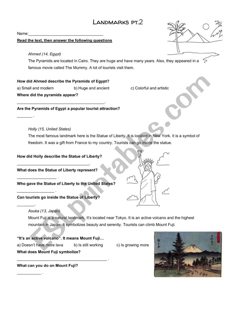 Landmarks worksheet