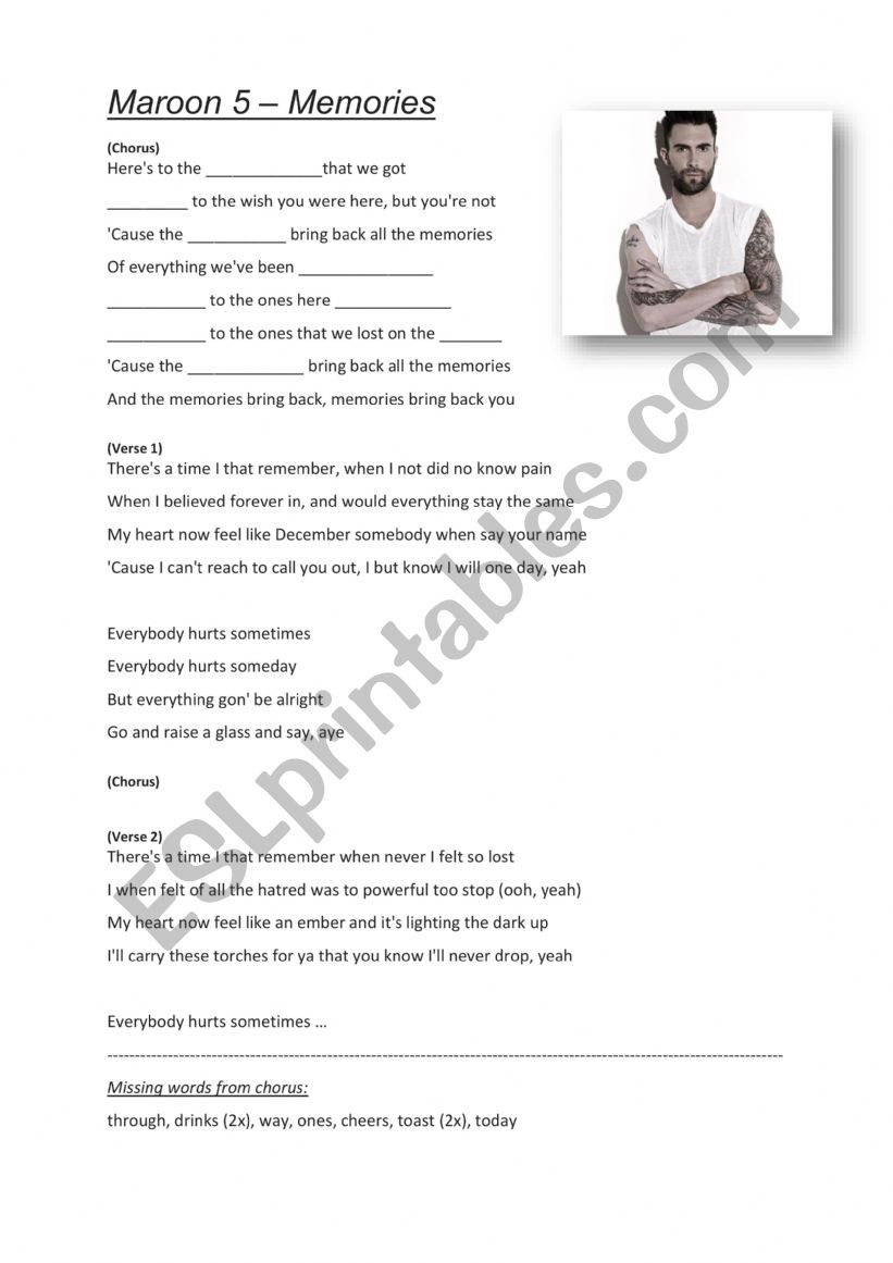 Maroon 5 - Memories worksheet