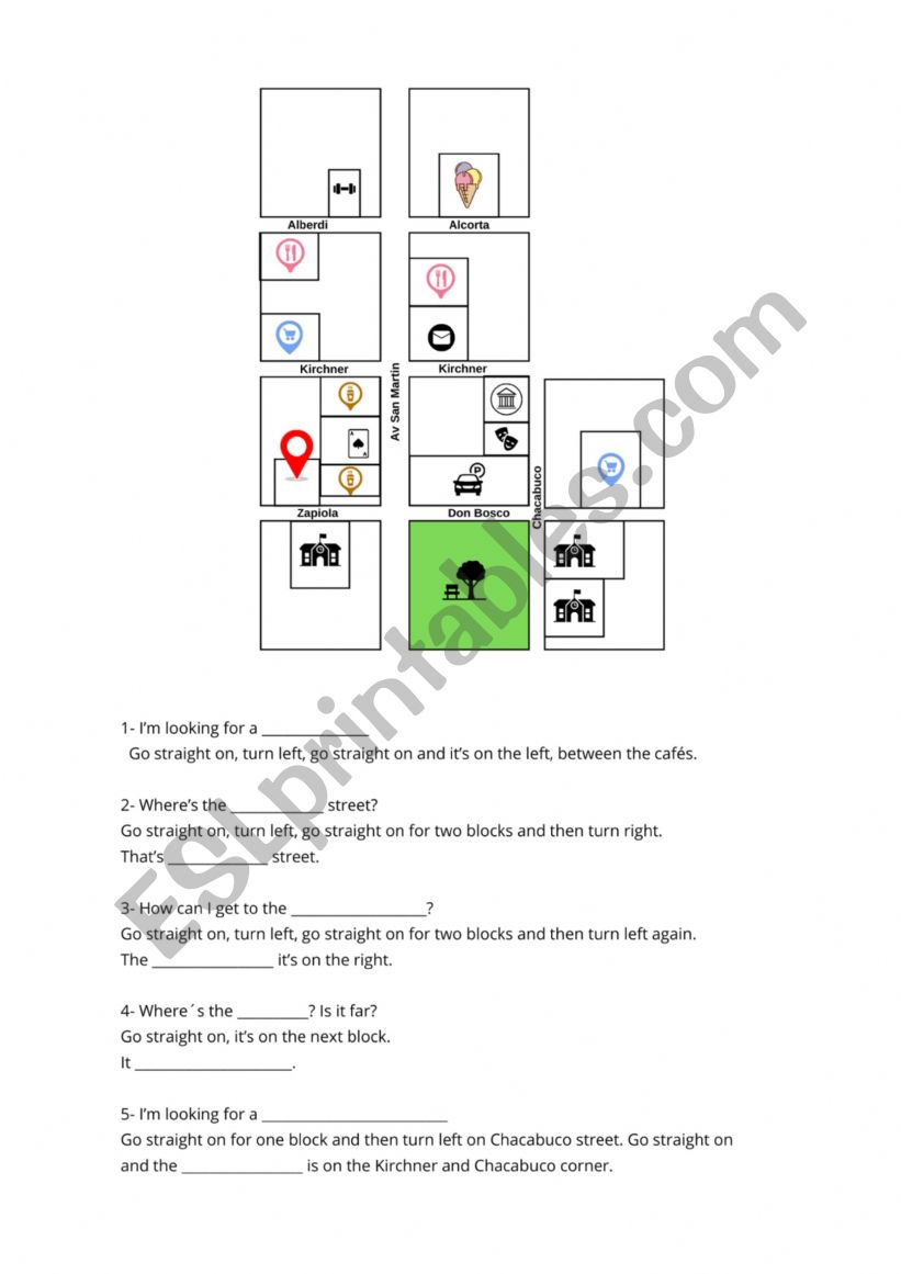 Map and directions worksheet