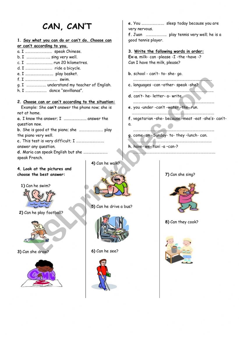 CAN / CAN�T worksheet