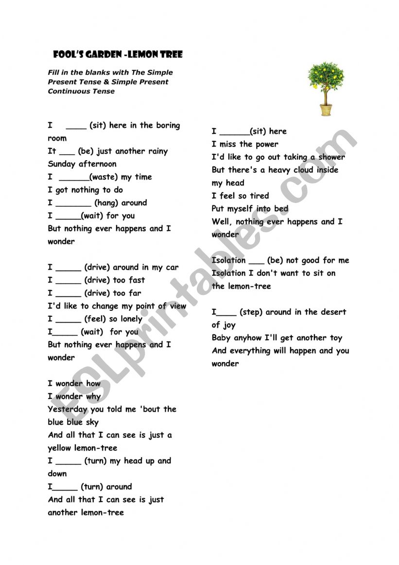 Lemon Tree worksheet
