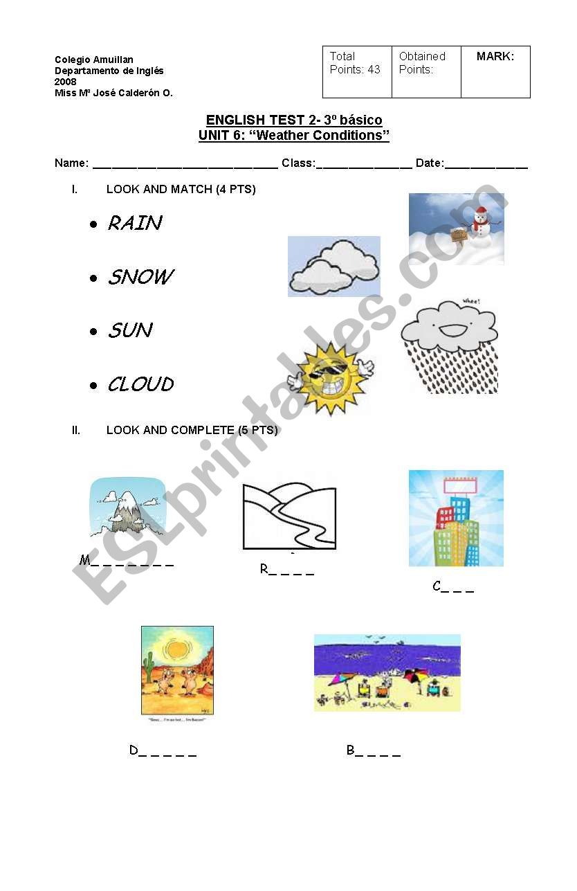 WEATHER CONDITIONS worksheet