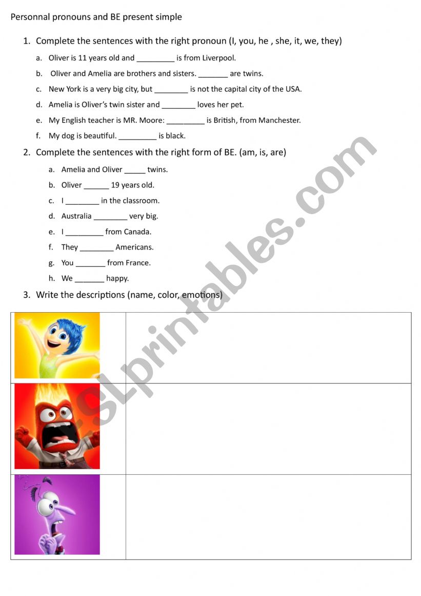 Personal pronouns and BE present simple